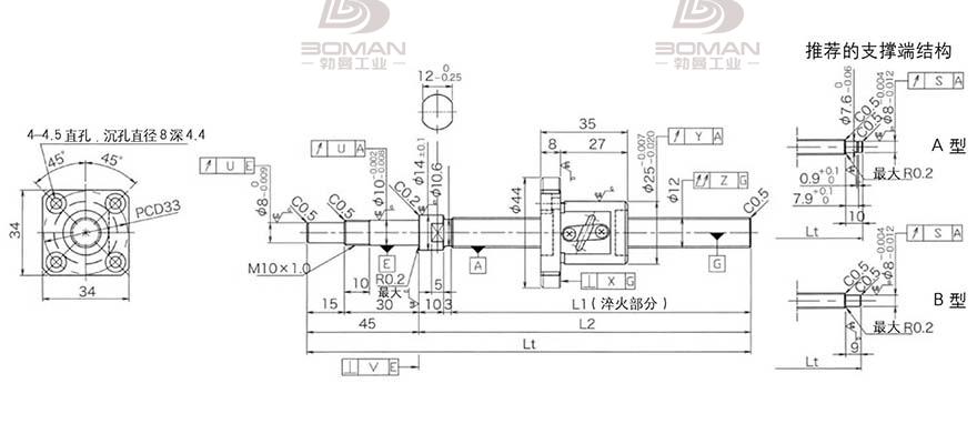 KURODA GP1202DS-AAPR-0400B-C3F 黑田精工丝杆底座安装图